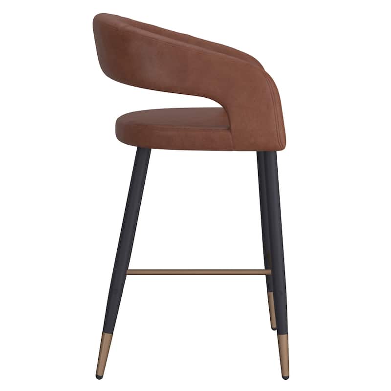 Modern Faux Leather and Metal 26" Counter Stool, Set of 2