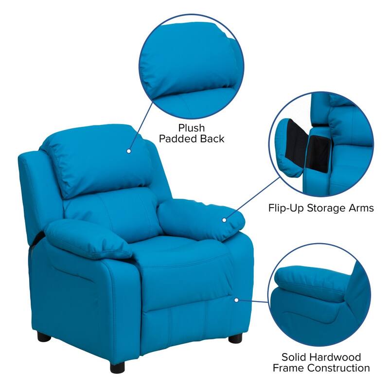 Deluxe Padded Contemporary Kids Recliner with Storage Arms