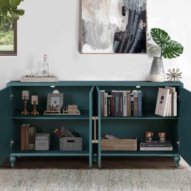 63" Large Storage Cabinet Buffet Sideboard with Adjustable Shelves, Carved Entrance Cabinet Cupboard TV Console for Living Room