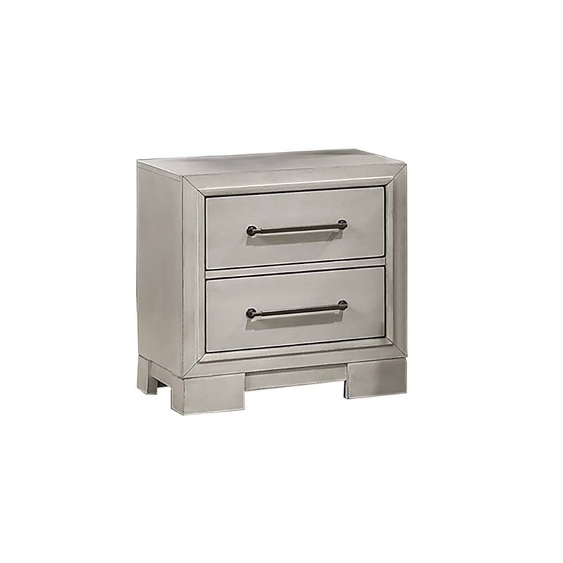 Modern Farmhouse Nightstand - Antique White Finish with Square Legs & Sleek Handles