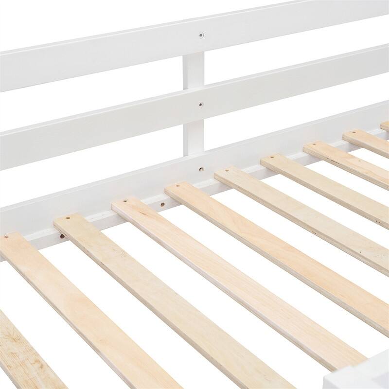 Twin Over Twin/Full Over Full Floor Bunk Bed with Drawers and 3 Storage Shelves, Solid Wood Low Bunk Bed Frame with Ladder