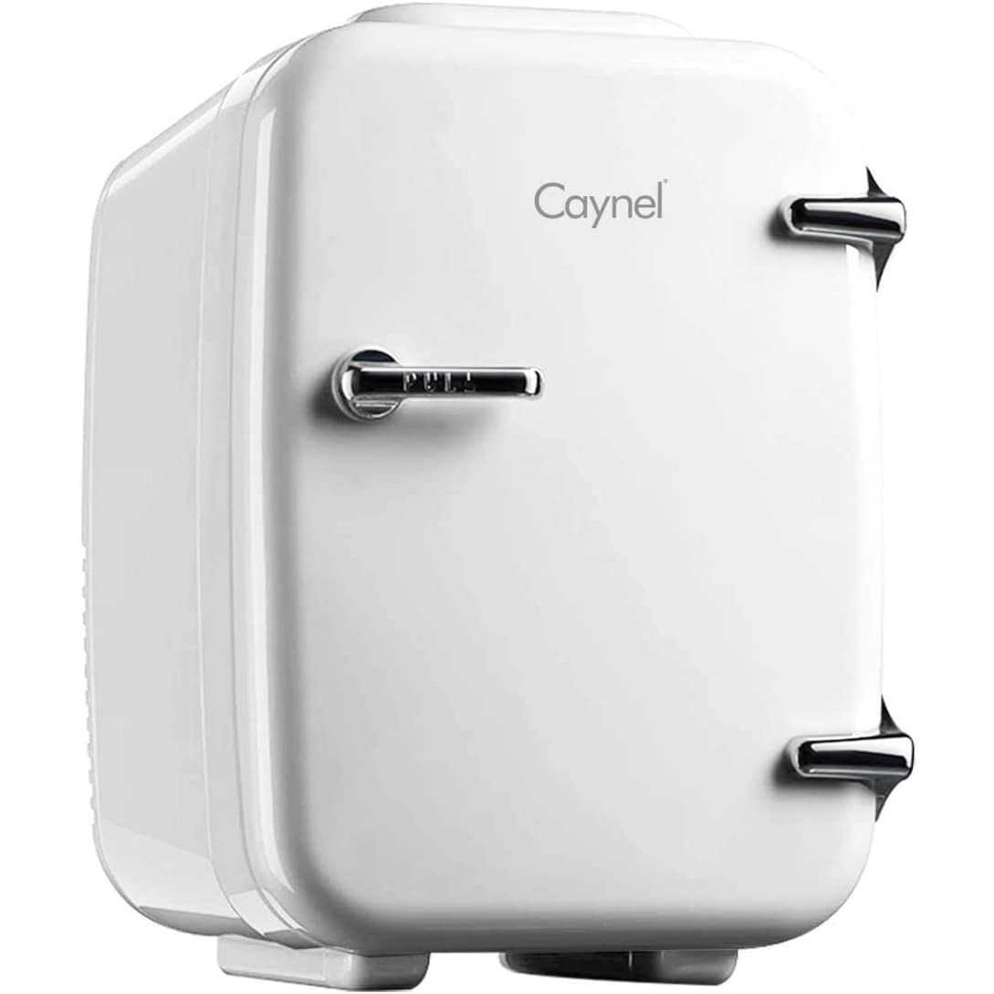 Caynel 4-Liter/6 Can Portable Mini Fridge with Warming Function, Red 