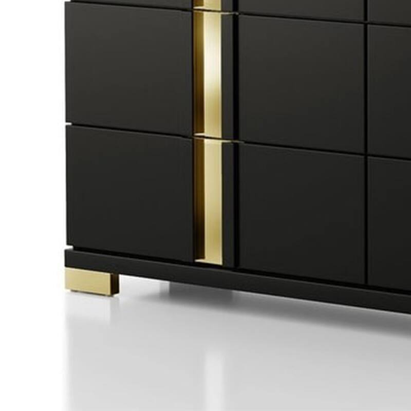 Yoki Wide Dresser, 6 Drawers, Modern Glam Black and Gold