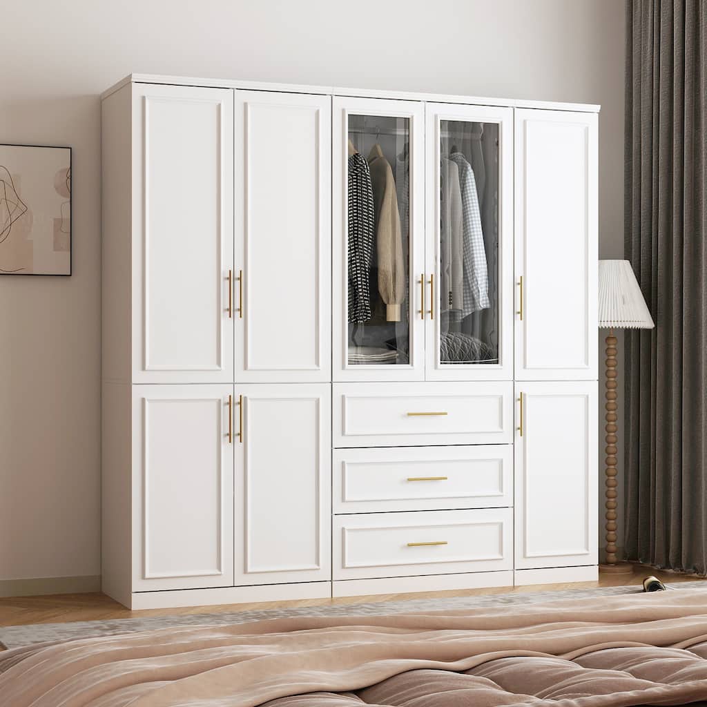 74.8"H Large Modular Wardrobe Cloest Armoire Cabinet Glass Door