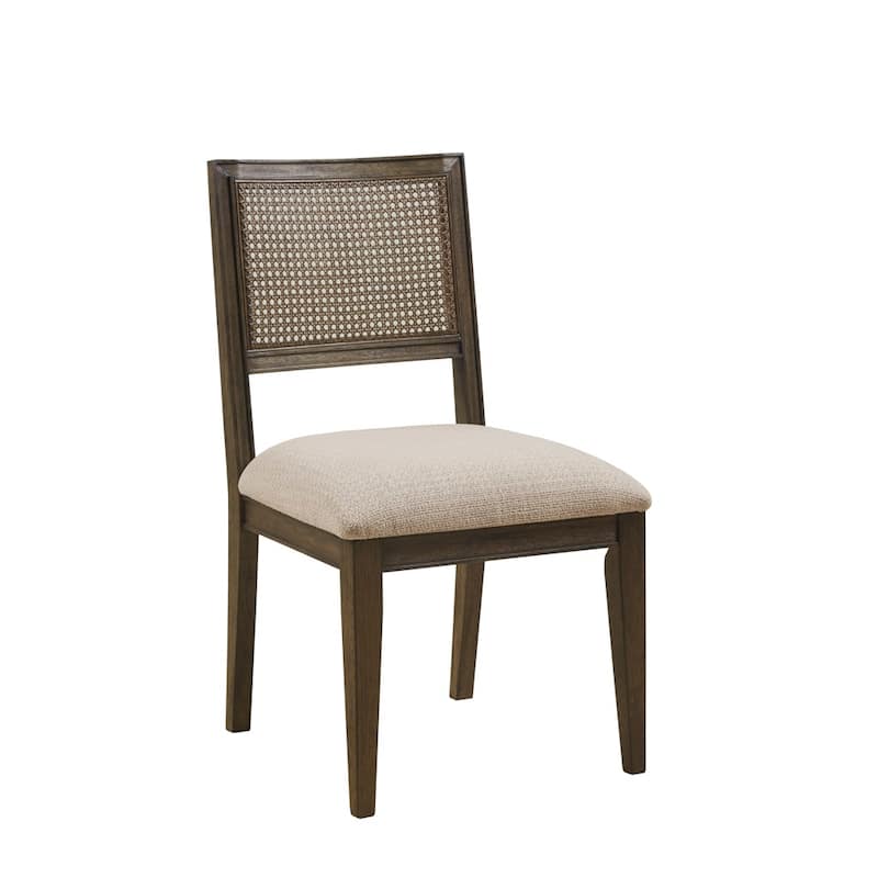 Cane Inset Back Fabric Upholstered Dining Chairs Side Chairs Set of 2