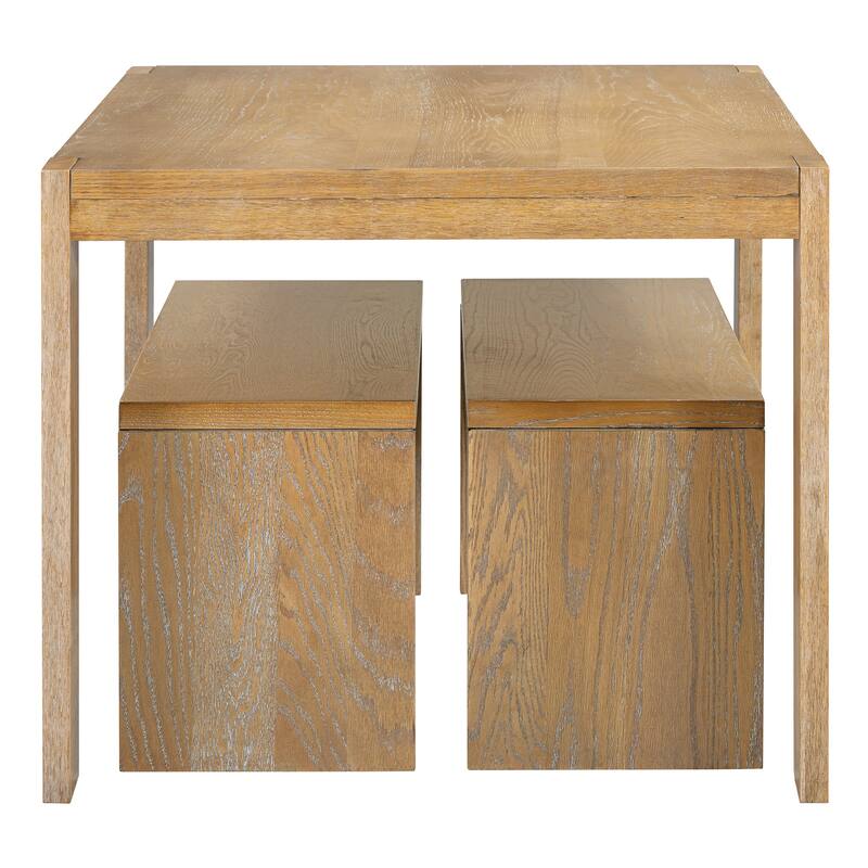 3-piece Farmhouse Style Simple Dining Set, Dining Table and 2 Benches, for Dining Room, Kitchen and Living Room