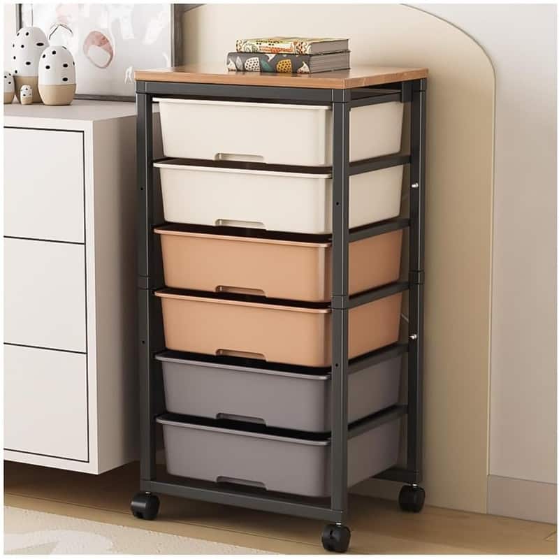 Rolling Storage Cart with 6 Drawers - 12.99"D x 16.3"W x 34.4"H - Brown