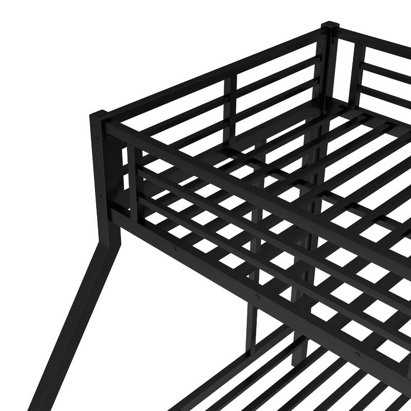 Twin XL Over Queen Bunk Bed Heavy-Duty Metal Bed Frame with Dual-Sided Ladders, Safety Guardrails and Under-Bed Storage