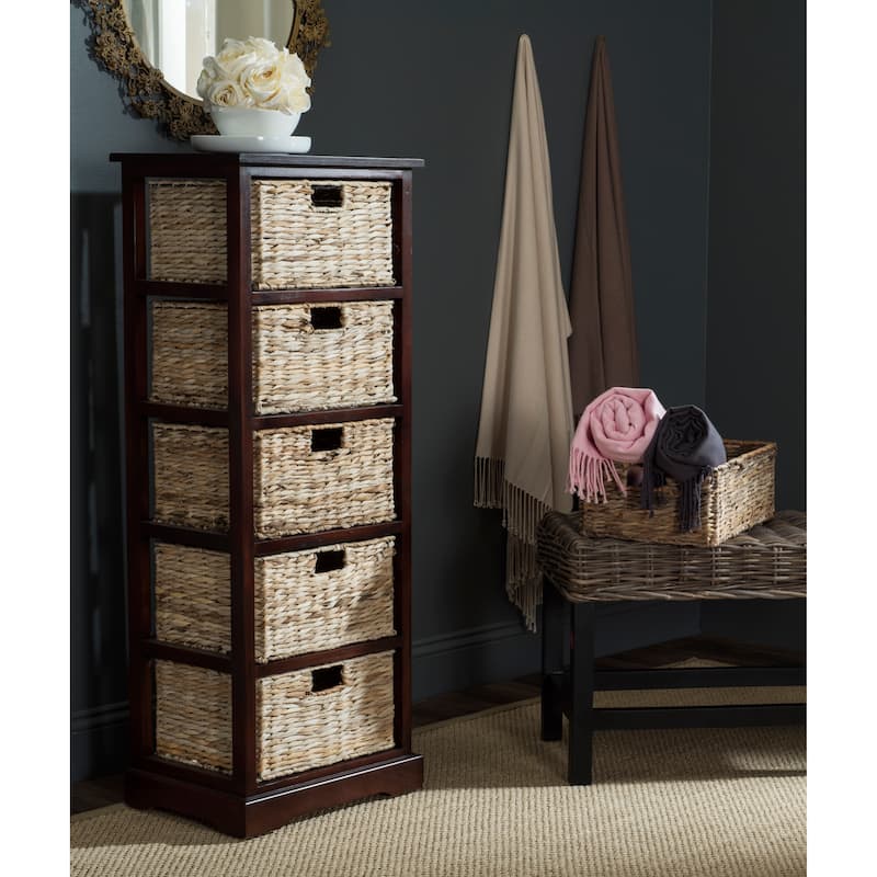 SAFAVIEH Faith Distressed Black 5-Drawer Wicker Basket Storage Tower - 17.3" x 13.4" x 46.1" - 17Wx13Dx46H