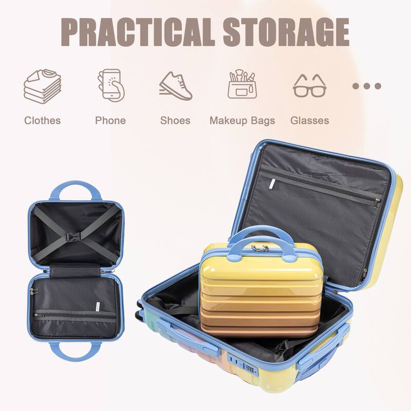 14In 20In 2 pcs in PC Spinner Wheel Luggage, Carry on Suitcase, With Gradient Color and Combination Lock
