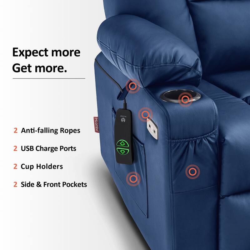 MCombo Power Lift Recliner Chair with Massage and Heat for Elderly, Extended Footrest, USB Ports, Faux Leather(Medium)