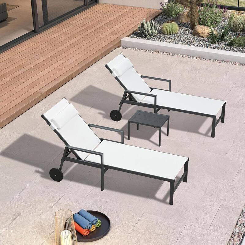 PURPLE LEAF Lounge Chair Set for Outside Aluminum Patio Recliner with Side Table and Pillow Beach Sunbathing Tanning Chairs