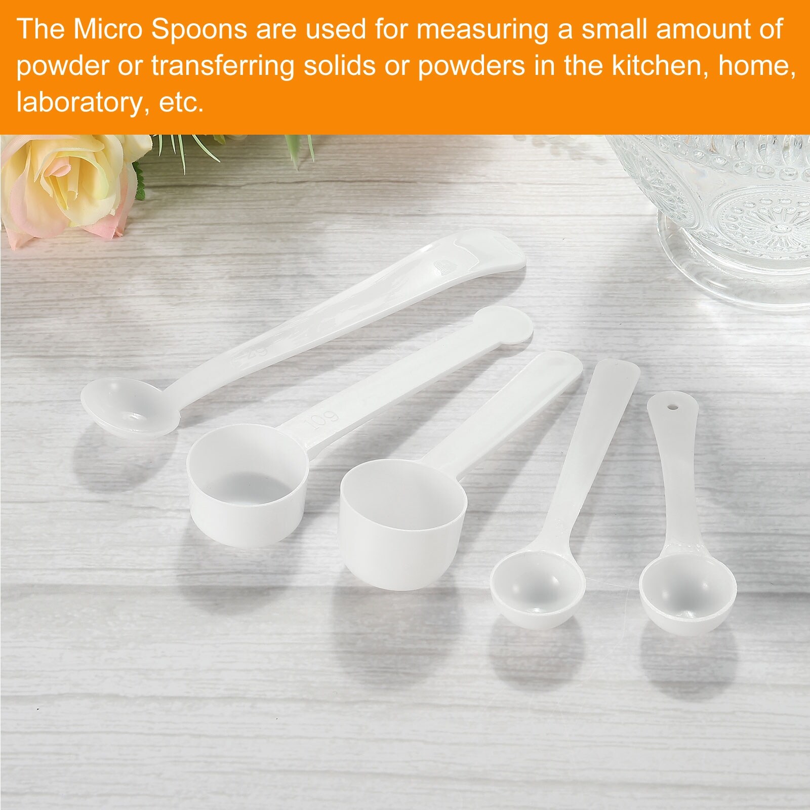 Micro Spoons 5 Gram Measuring Scoop Plastic Round Bottom Mini Spoon 15pcs | Harfington