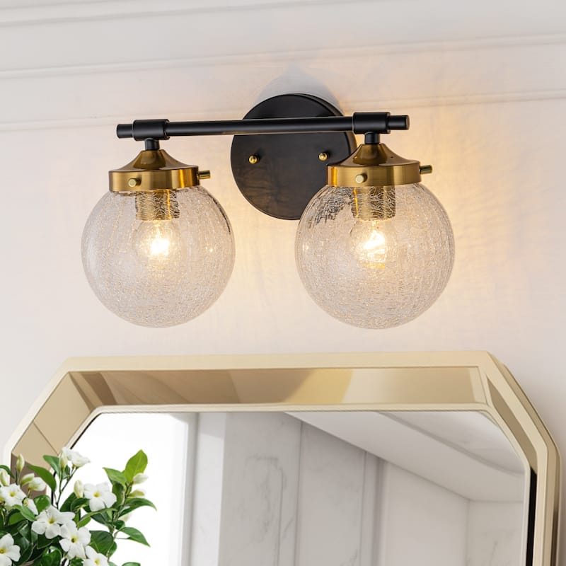 Crackled Glass Globe Wall Sconce Modern Vanity Light - 2-Light