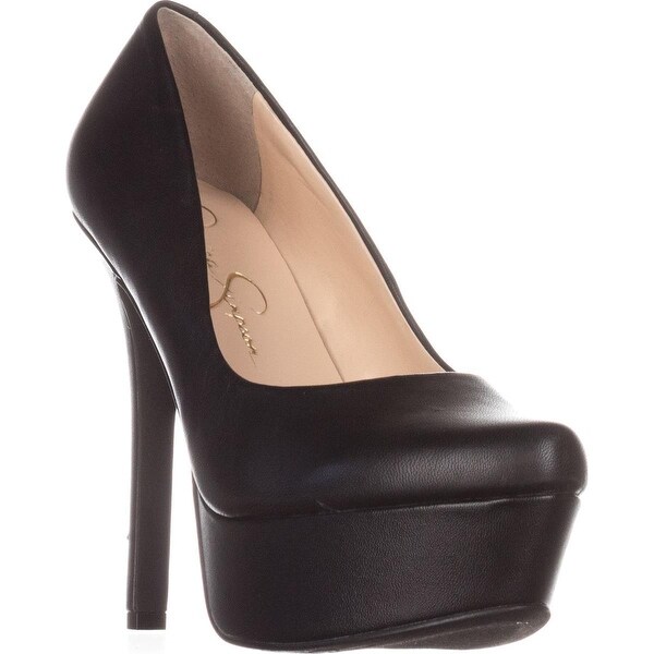 black leather pump heels