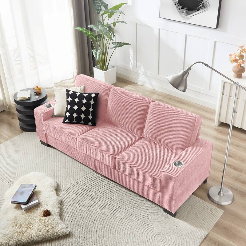84" Corduroy 3-Seater Sofa, Modern Compressed Design for Multiple Rooms