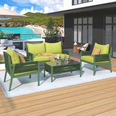 4PCS Rope Patio Sofa Set with Thick Cushion