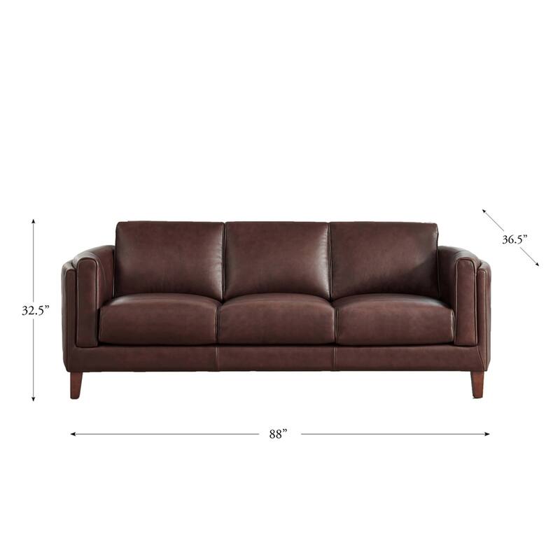 Hydeline Maui Top Grain Leather Sofa Couch With Feather, Memory Foam and Springs