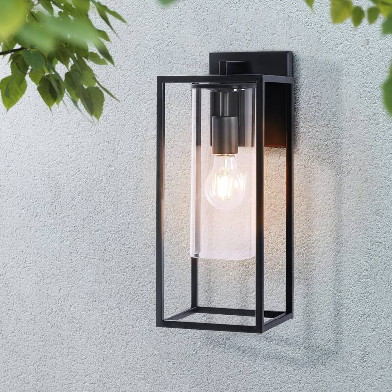 Outdoor Wall Sconce with Clear Glass - 6.25"Wx8.05"Dx15.75"H - Black