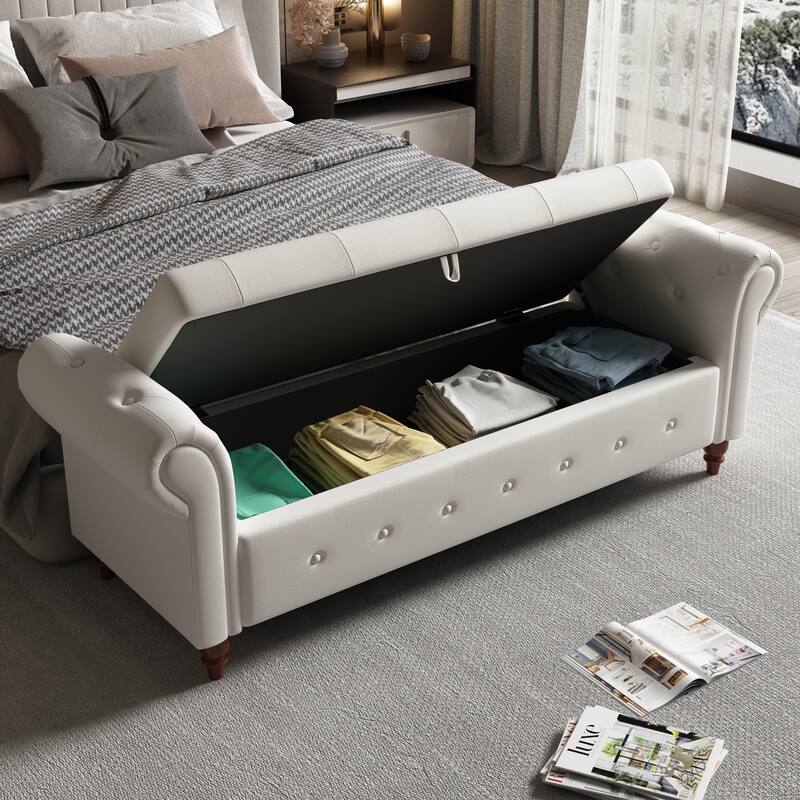 Modern Storage Bed Bench,Shoe Bench,Footrest with Rolled Arms