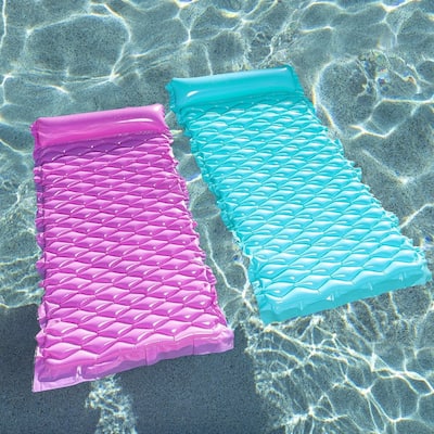 Joyfy 2Pcs Inflatable Floating Mat, Blue, Purple - 3 x 9 x 11