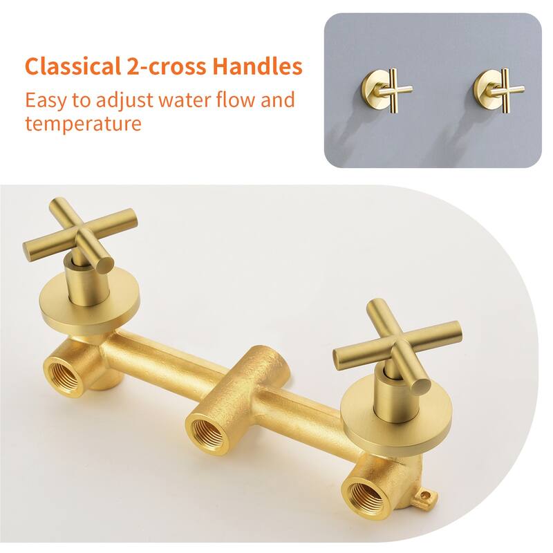 Wall Mount Tub and Shower Faucet with Hand Shower Brass Dual Head Complete Wall Mounted Shower System with Valve
