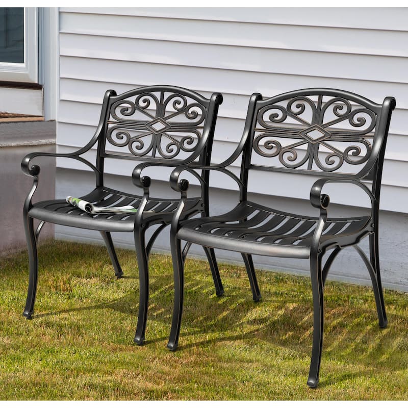 Patio Cast Aluminum Dining Chairs of 2, Bistro Chairs with Armrests