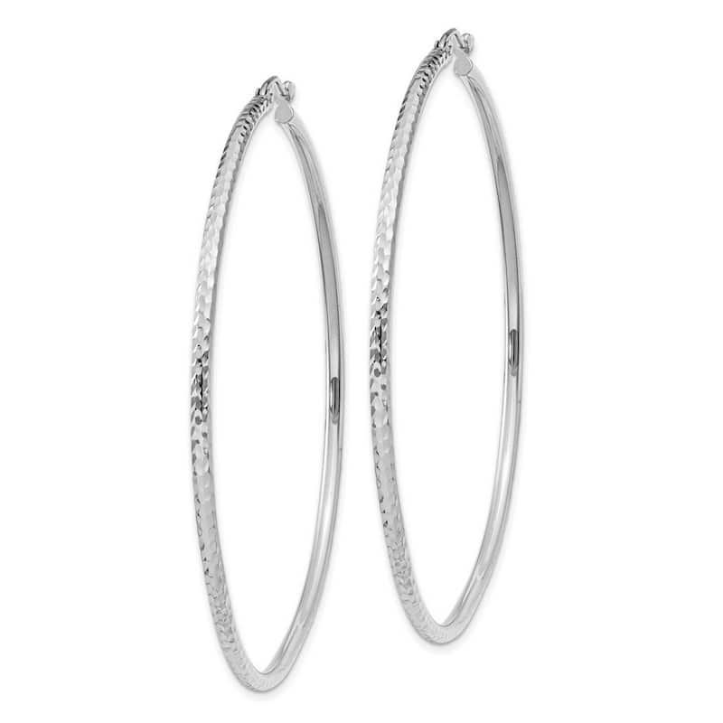 Curata 14k White Gold Hollow Polished Hinged Post Sparkle Cut Round Tube Hoop Earrings - 56x56mm