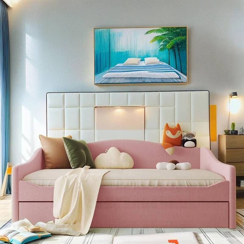 Full Size Upholstered Daybed with Light and Trundle