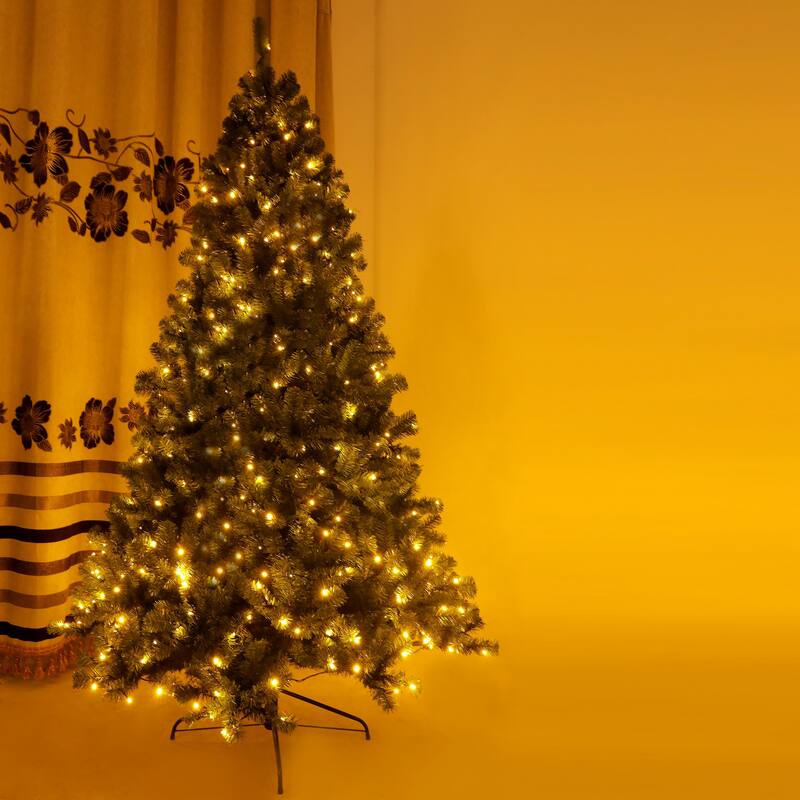 7.5ft Hinged Christmas Tree with 400 LED Lights and Sturdy Foldable Metal Stand, Xmas Tree for Home Office Party Decoration