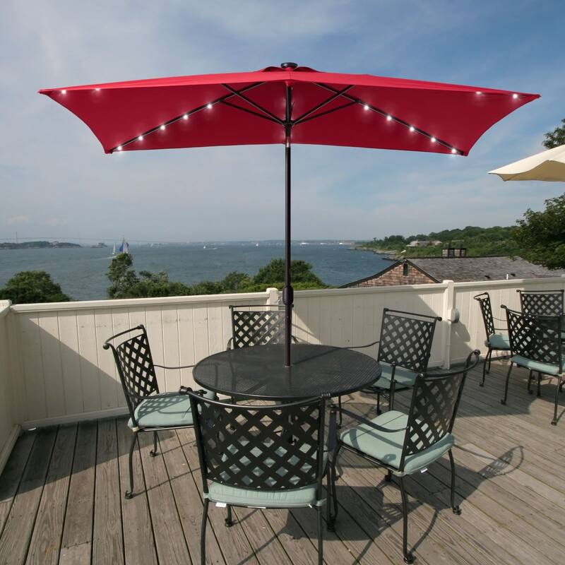 Bonosuki 10 x 6.5ft LED Patio Rectangular Umbrella Outdoor Market Umbrella Aluminium/Steel with Tilt and Crank