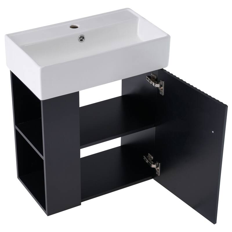Modern 21.6" Wall-Mounted Bathroom Vanity with Wave-Patterned Door & Rose Gold Handle