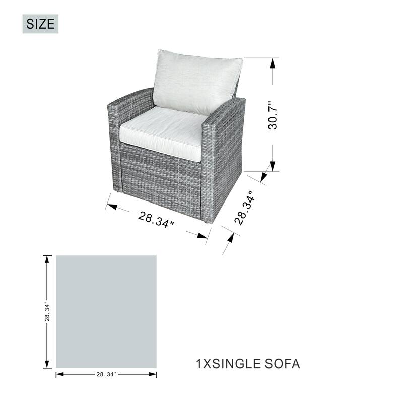 7-Piece Patio Sofa Set with Firepit and Ice Container Dining Table
