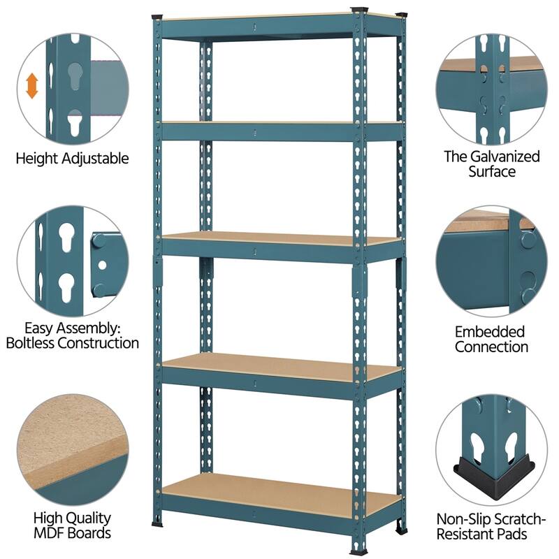 Yaheetech 5 Tiers Boltless Storage Shelf 330lb Capacity for Each Tier,Metal Frame MDF Wood Boards