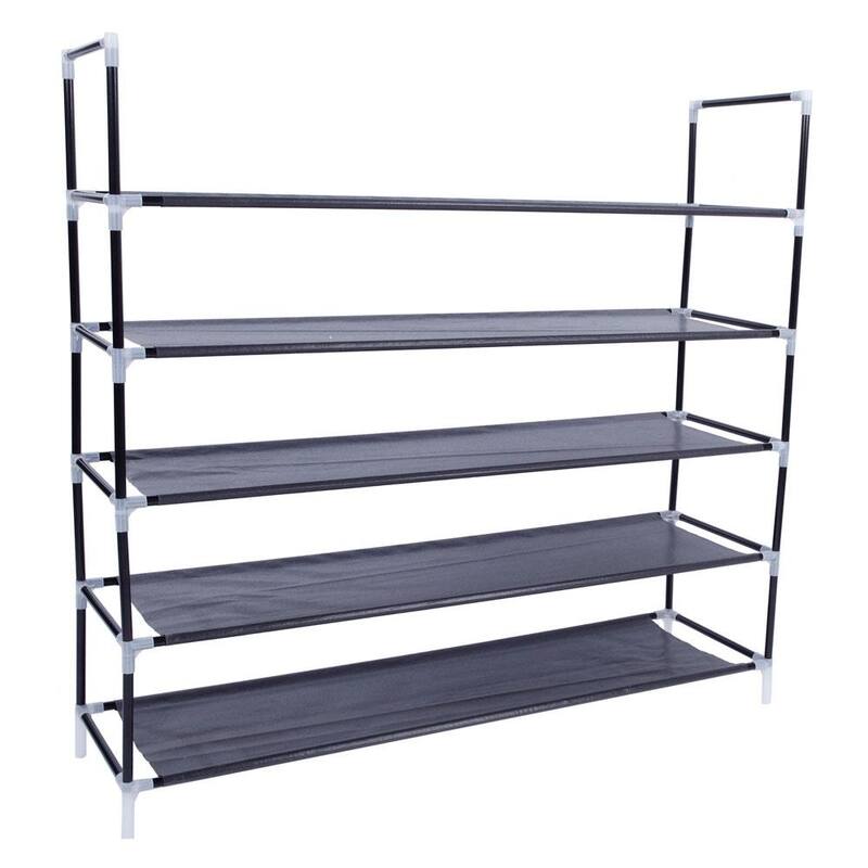 3/5/6/8/9/10-tier Extra-wide Metal/Non-woven Fabric Shoe Rack - 5-Tier-Black