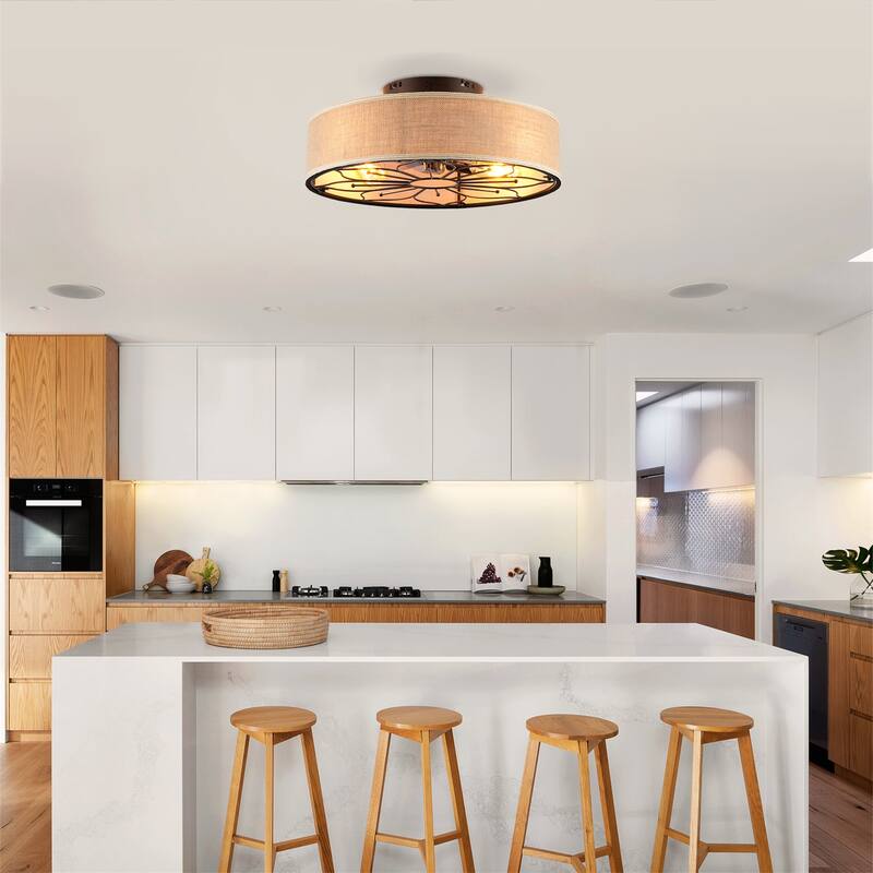 20" Lotus Design Fabric Farmhouse Bladeless Ceiling Fan w/ Remote Contro, NOT Included Bulbs