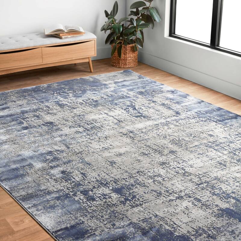 Alexander Home Mason Abstract Modern Distressed Rug - 7' 1" x 10' 1" - Denim/Grey - Rectangle