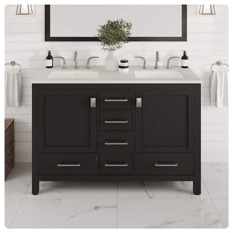 Aberdeen 48 in. Double Sink Vanity with Carrara Quartz Top & Undermount Sinks - Espresso