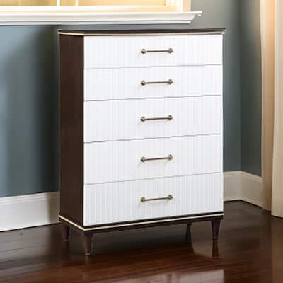 Shim 54 Inch Tall Dresser Chest with 5 Drawers, White, Cherry Brown Wood