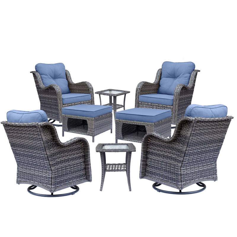8 Piece Wicker Patio Swivel Outdoor Rocking Chair Set with Ottoman