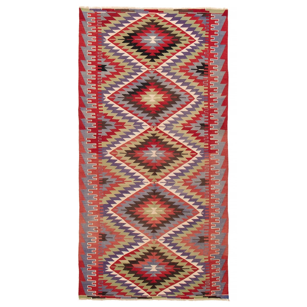 ECARPETGALLERY Flat-Weave Sivas Red Wool Kilim - 5'5 x 10'6