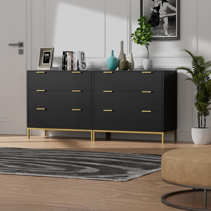 31.5" W 3-Drawer Black Dresser Modern Wood Chest of Drawers Storage Organizer for Bedroom