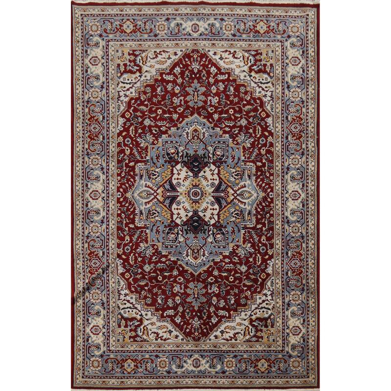 Geometric Red Tabriz Turkish Area Rug Machine Made Carpet - 6'4" x 9'10"