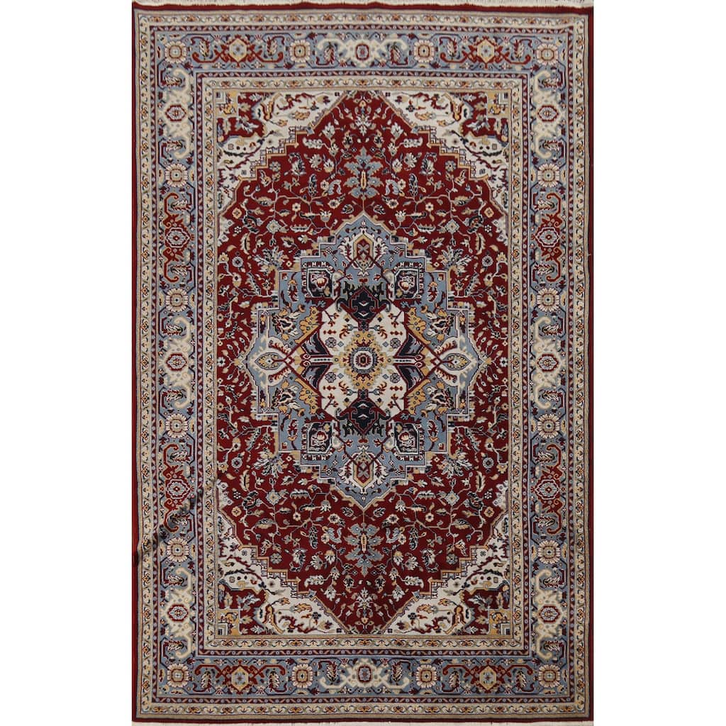 Geometric Red Tabriz Turkish Area Rug Machine Made Carpet - 6'4" x 9'10"