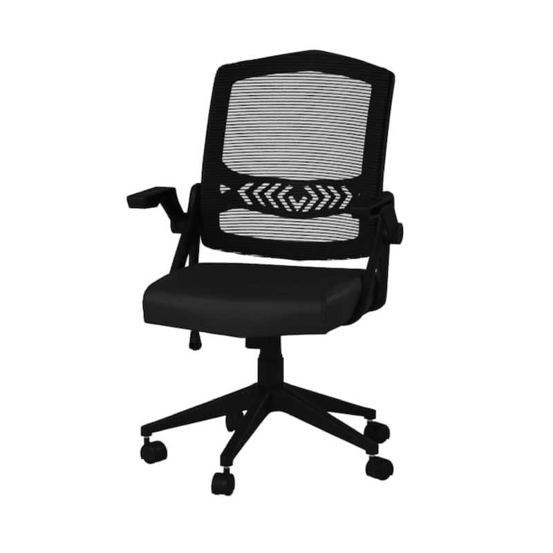 Rolling Task Chair with Flip Arms, Black Mesh and Vinyl, Adjustable