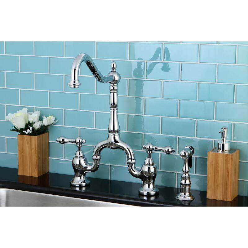 English Country Kitchen Bridge Faucet with Brass Sprayer