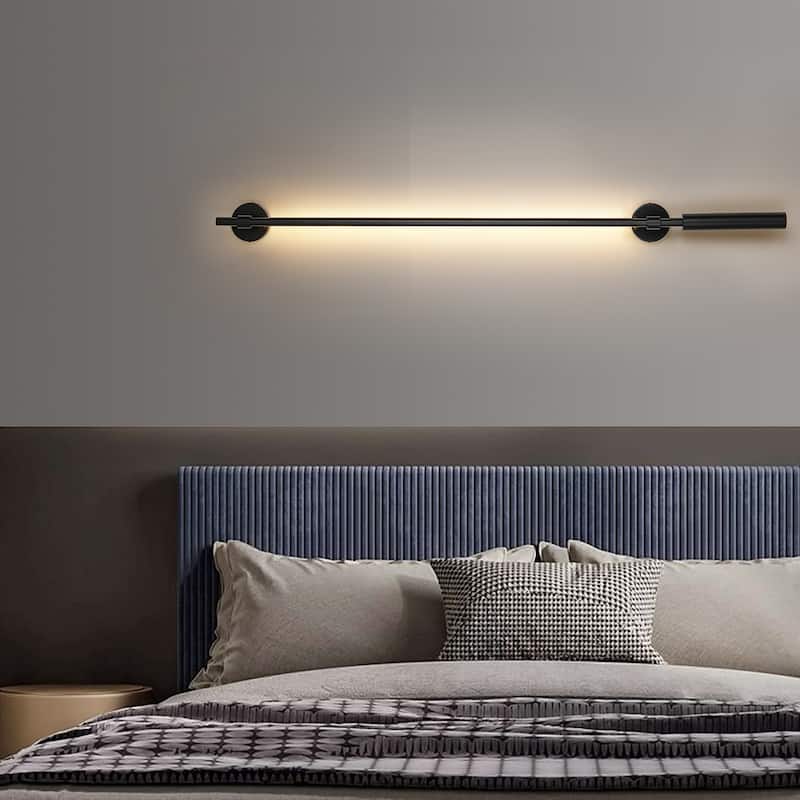 Minimalist Linear Matte Black Rotatable LED Wall Sconce for Bedroom & Living Room - 4.7 in. W x 3.9 in. D x 67.3 in. H