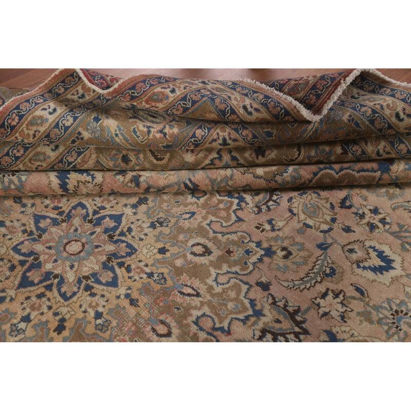 Hand Knotted Oriental 100% Wool Carpet Traditional Floral Pink Mashad Area Rug - 12' 5'' X 9' 4''