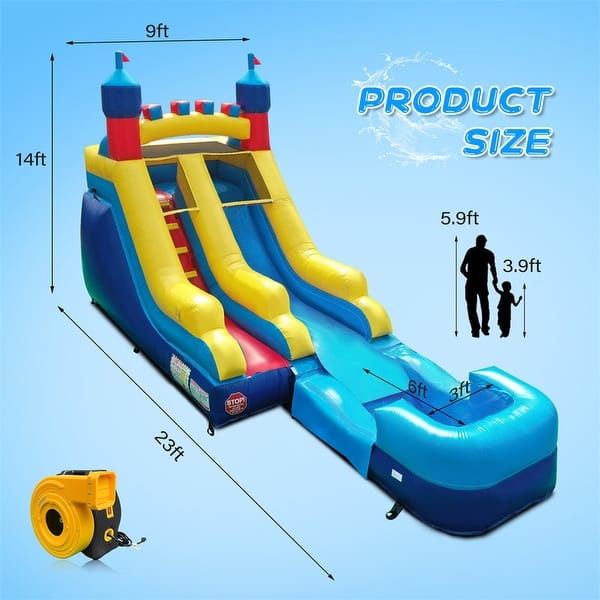 Vinyl Inflatable Bounce House with Long Slide, Climbing Ladder, Large Ball Pool and 1500-Watt Blower - 14x9x23ft