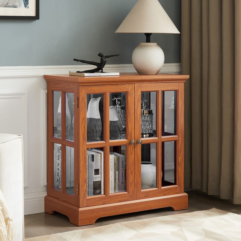 LED Curio Display Cabinet,Display Cabinet with Shelves, Design Quality Showcase with Lattice Doors Bookcase and Storage Cabinet